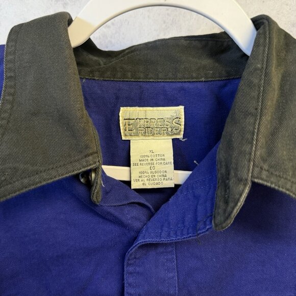 Express Rider Aztec Western Shirt Mens XL 26x29 Blue Embroidered Long Sleeve - Picture 7 of 14